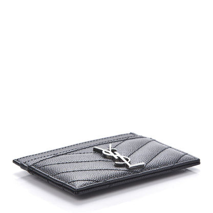 Saint Laurent Grain De Poudre Matelasse Chevron Monogram Credit Card Case Black 4 of 9