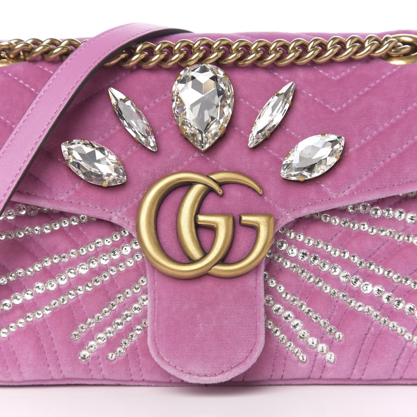 Velvet Matelasse Marquise Crystals Embroidered Small GG Marmont Shoulder Bag Malva