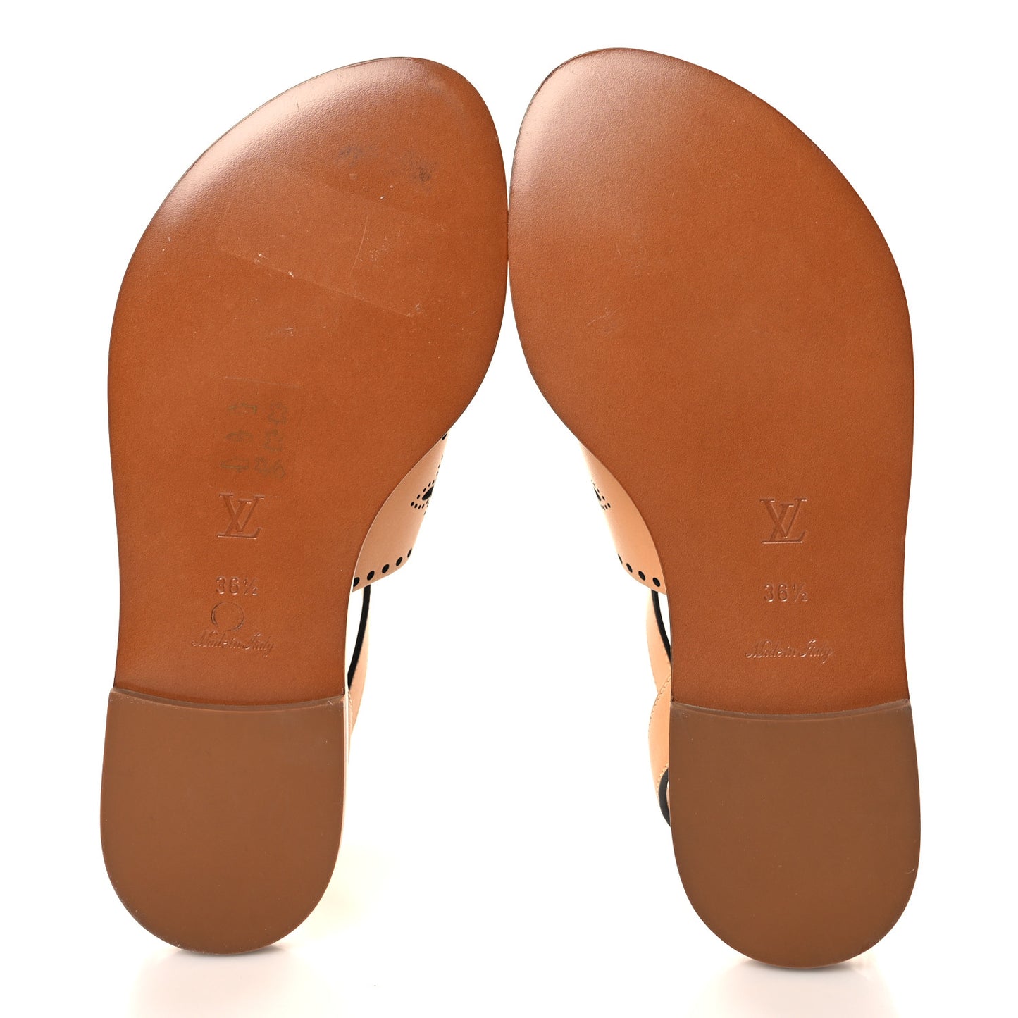 Soft Calfskin Perforated Horizon Flat Sandals 36.5 Natural