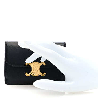 Celine Shiny Calfskin Triomphe Flap Card Holder Black 2 of 7
