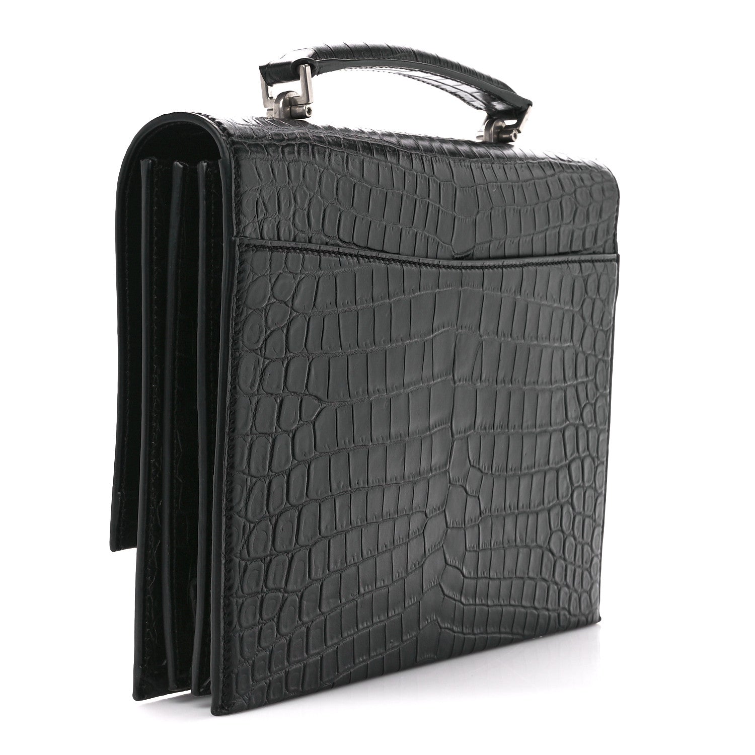 Saint Laurent Calfskin Crocodile Embossed Medium Babylone Black 3 of 12