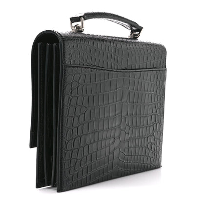 Saint Laurent Calfskin Crocodile Embossed Medium Babylone Black 3 of 12