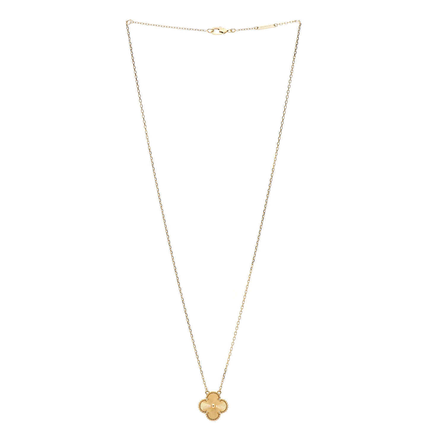 Van Cleef & Arpels 18K Yellow Gold Guilloche Vintage Alhambra Pendant Necklace 3 of 4