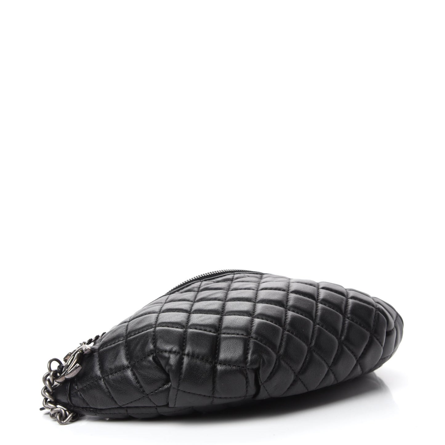 Lambskin Quilted Banane Waist Bag Fanny Pack Black