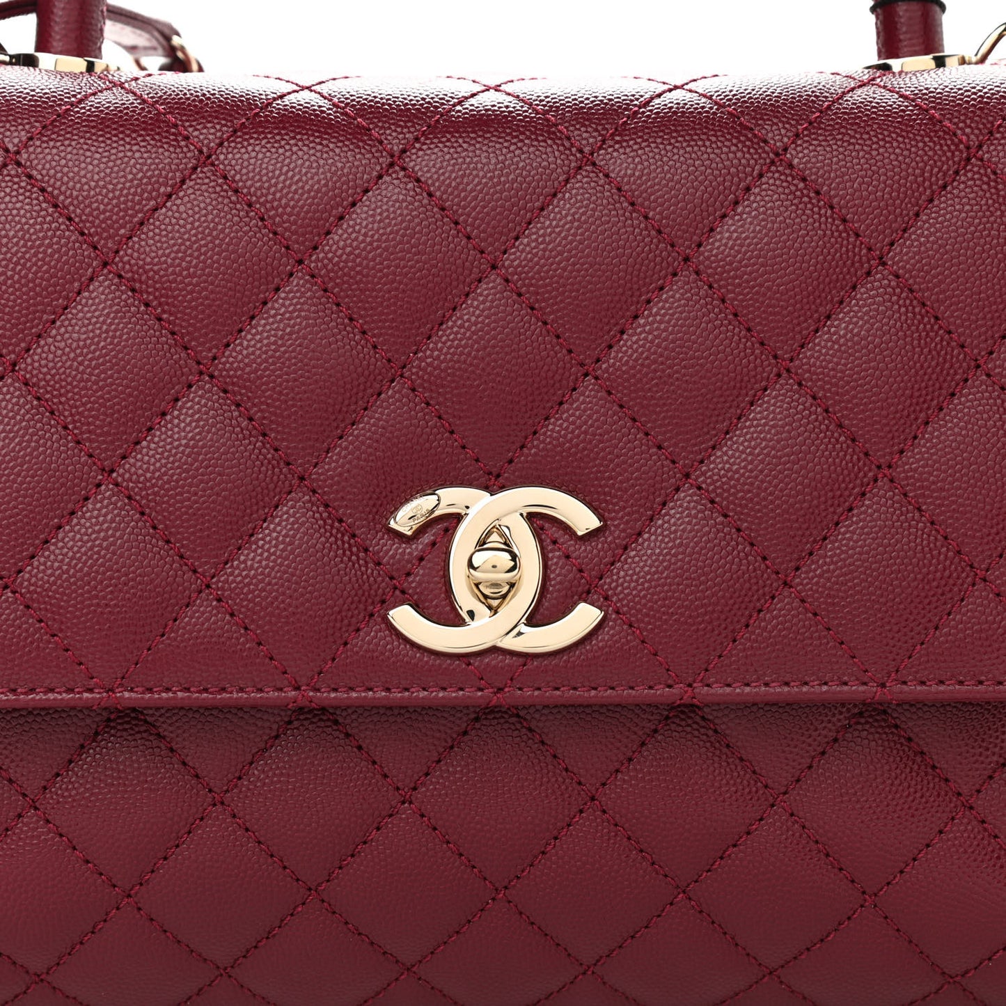 Caviar Lizard Embossed Quilted Small Coco Handle Flap Burgundy