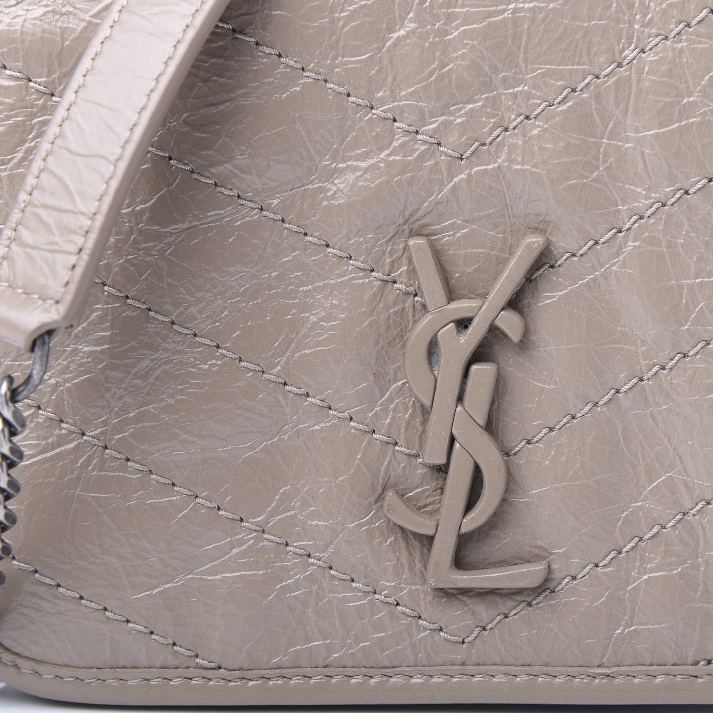 Crinkled Calfskin Matelasse Monogram Niki Chain Wallet Dusty Grey