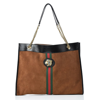 Gucci Suede Patent Large Rajah Chain Tote Nocciola Black 2 of 12