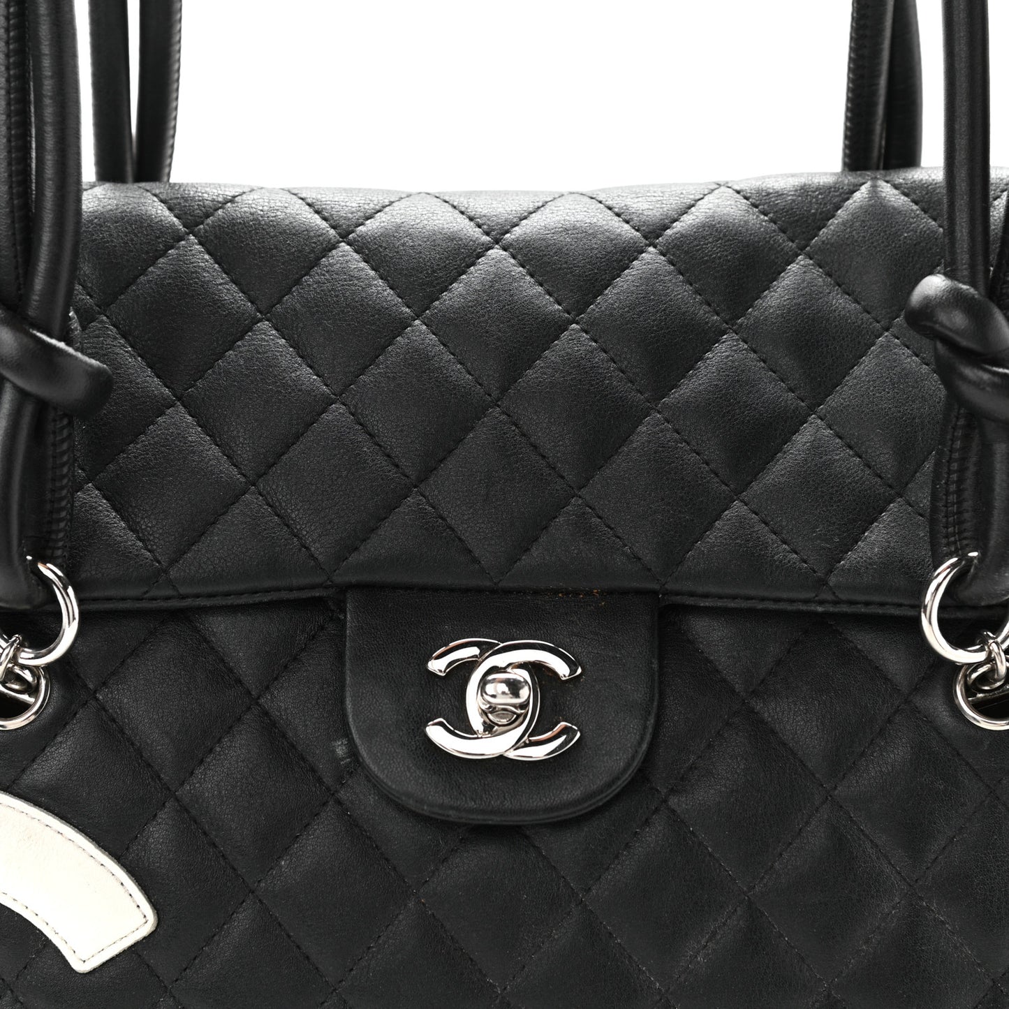 Calfskin Quilted Large Cambon Flap Black White