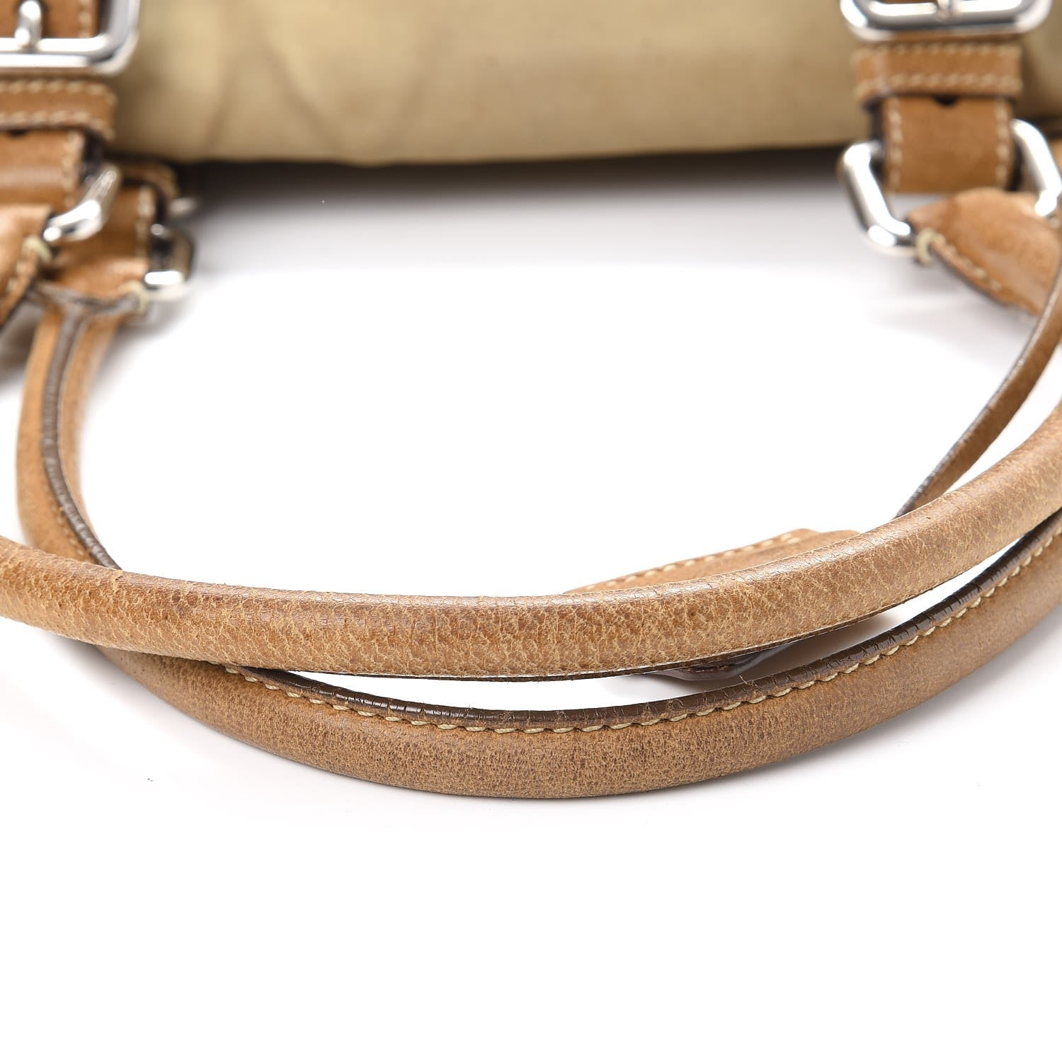 Prada Tessuto Nylon Calfskin Pushlock Satchel Brown 24 of 30