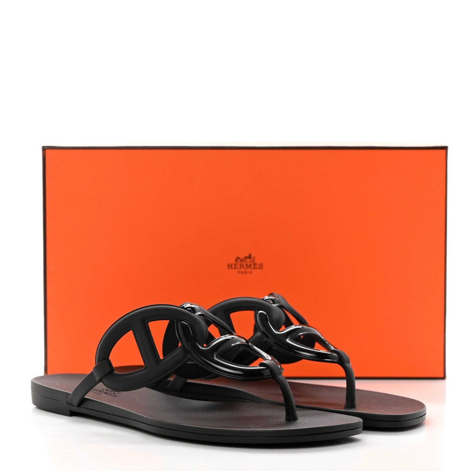 Hermes Rubber Womens Egerie Sandals 37 Black 9 of 9