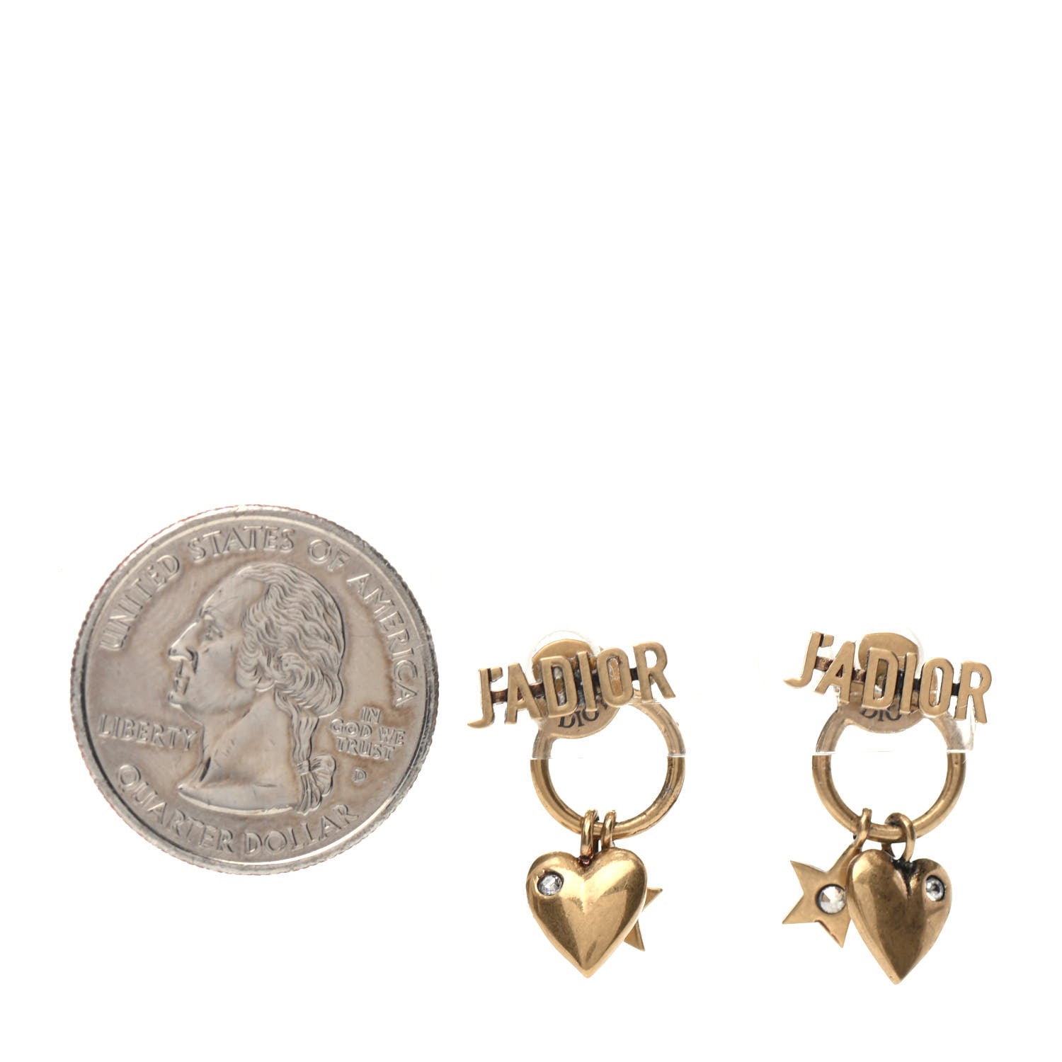 Christian Dior Metal Heart Star J'adior Drop Earrings Antique Gold 2 of 5