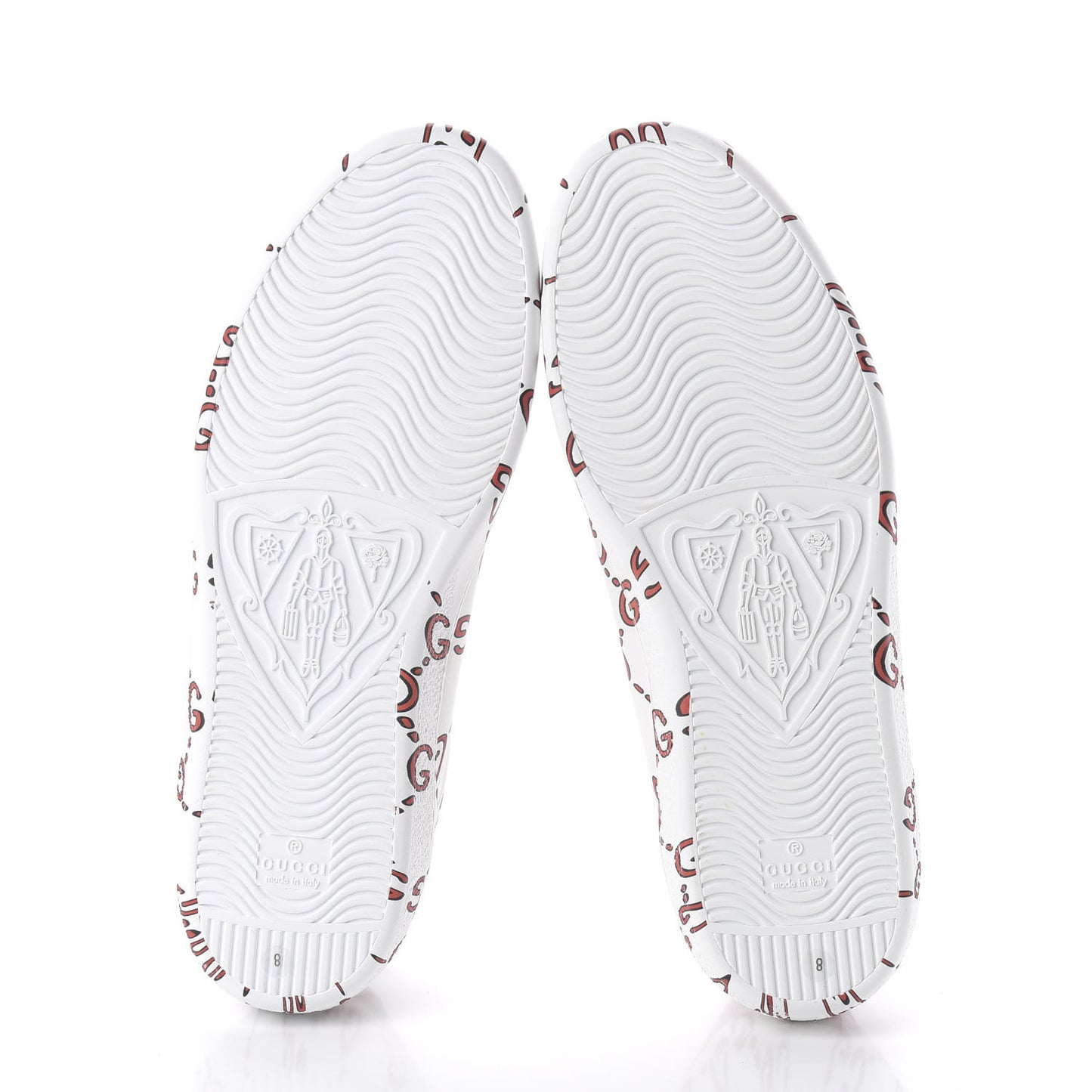 Calfskin GucciGhost Print Mens Ace Sneakers 8 White Hibiscus Red