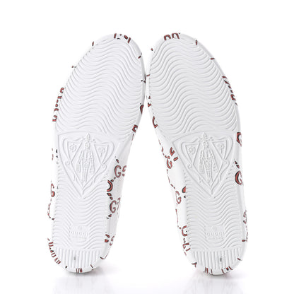 Gucci Calfskin GucciGhost Print Mens Ace Sneakers 8 White Hibiscus Red 5 of 9