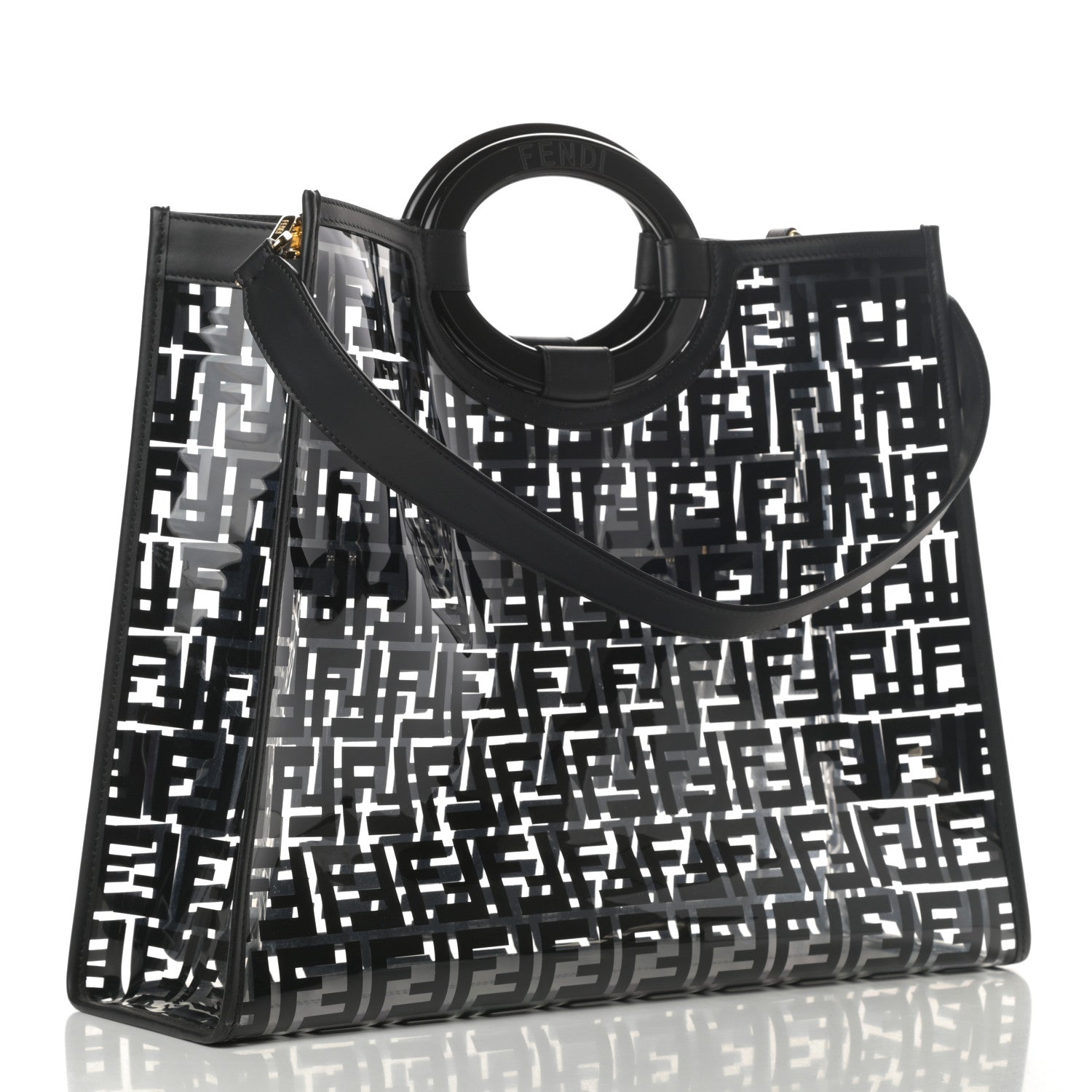 Fendi TPU FF Vitello Century Plexiglass Medium Runaway Shopper Tote Black 3 of 12