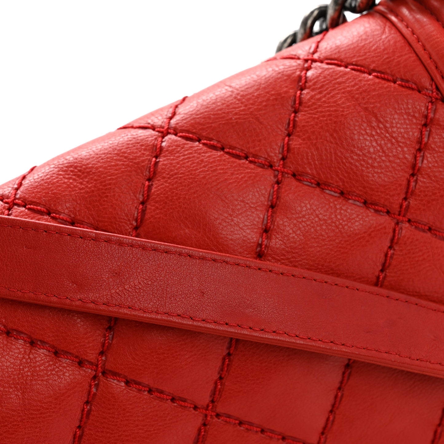 Calfskin Quilted Double Stitch Medium Boy Flap Red