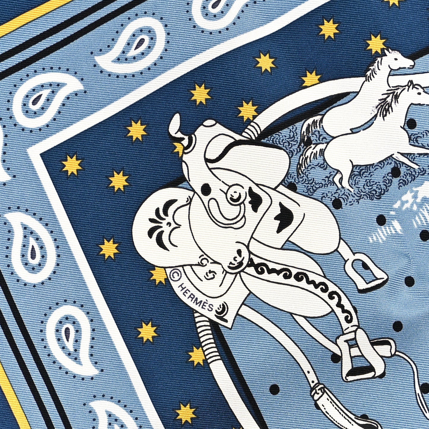 Silk Les Mustangs Bandana 55 Bleu Jean Jaune Black