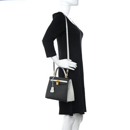 Hermes Chevre Mysore Bi-Color Horseshoe Kelly Sellier 25 Black Gris Mouette 2 of 11