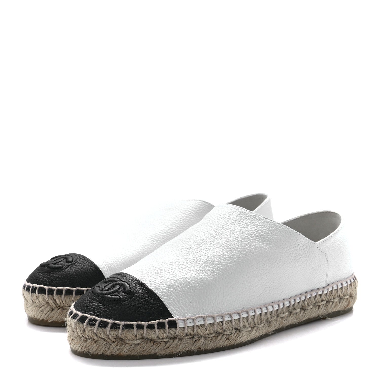 Chanel Grained Calfskin CC Espadrilles 39 White Black 3 of 8