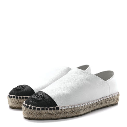 Chanel Grained Calfskin CC Espadrilles 39 White Black 3 of 8