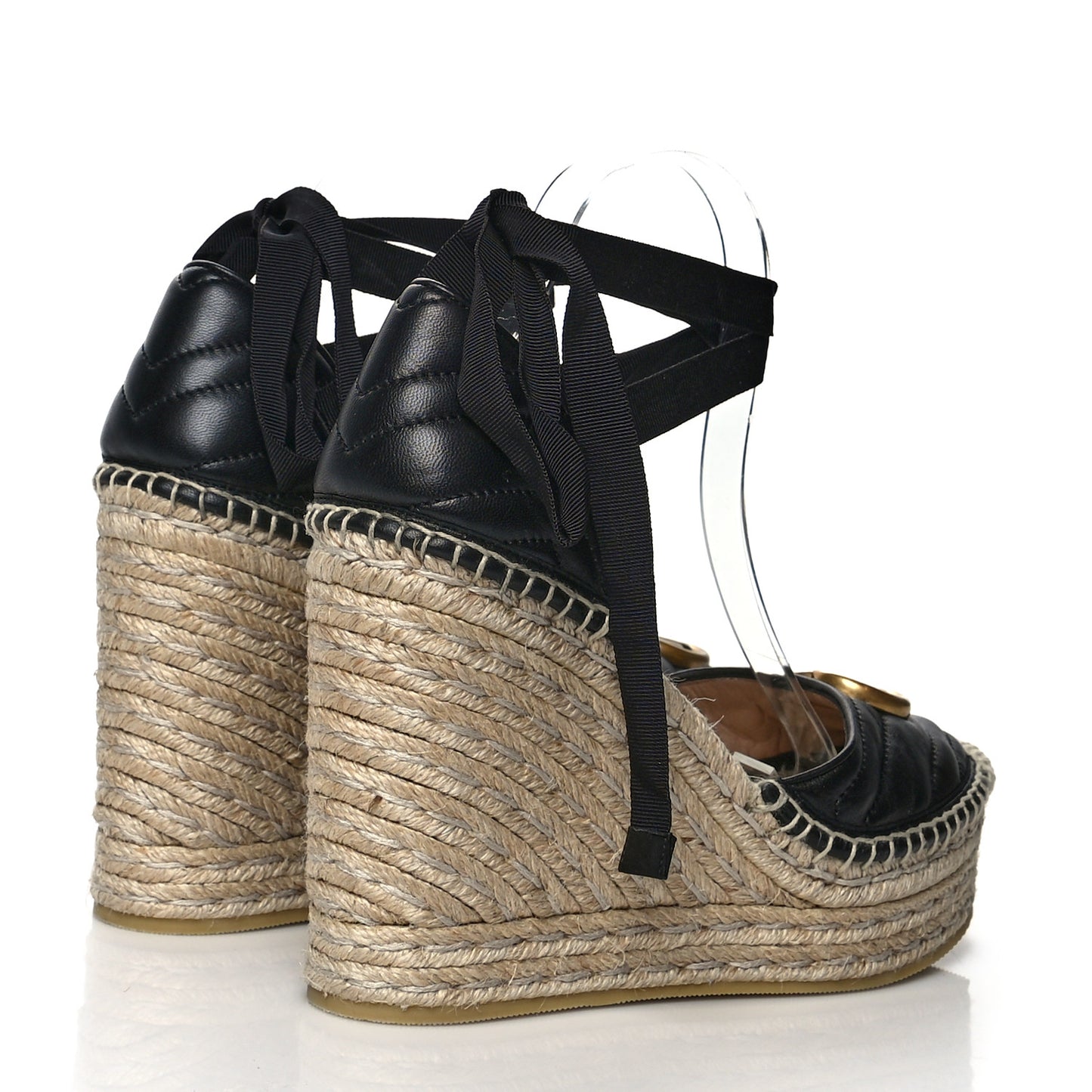 Nappa Matelasse GG Marmont Ankle Wrap Platform 35/120mm Espadrille Wedges 39 Black