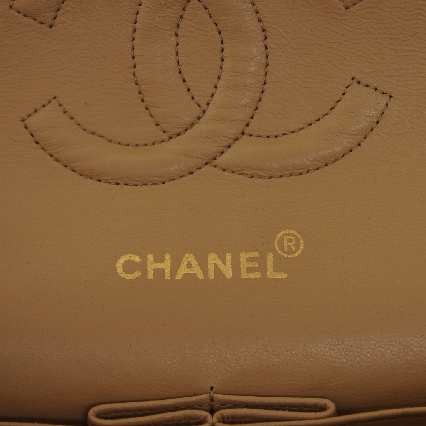 Lambskin Quilted Medium Double Flap Beige