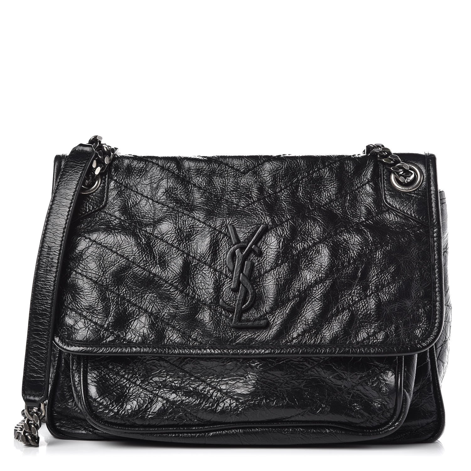 Saint Laurent Crinkled Calfskin Matelasse Monogram Medium Niki Chain Satchel Black 1 of 11