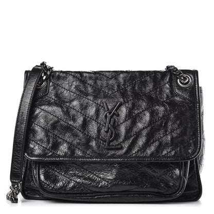 Saint Laurent Crinkled Calfskin Matelasse Monogram Medium Niki Chain Satchel Black 1 of 11
