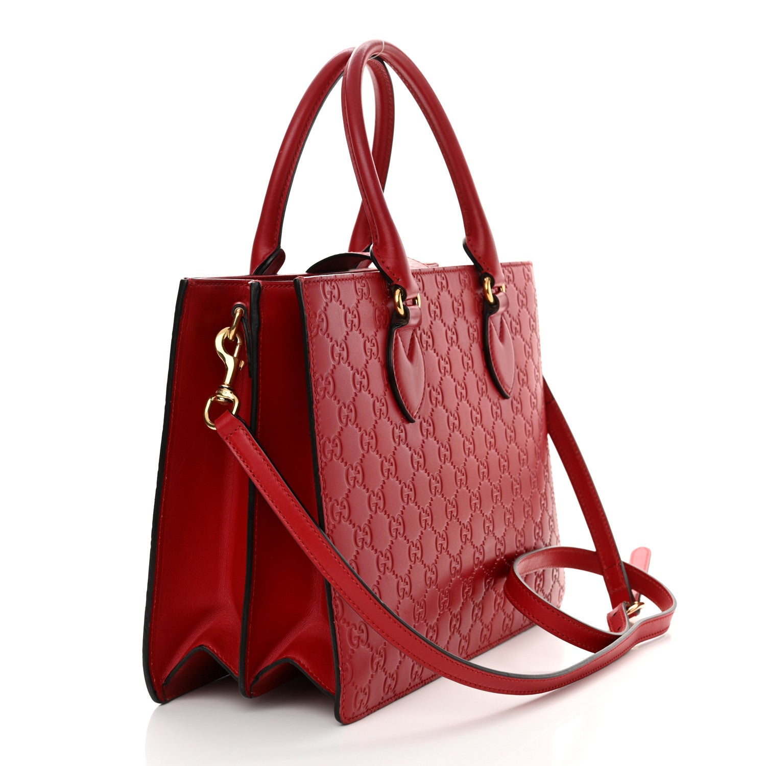 Gucci Guccissima Signature Padlock Double Handle Bag Hibiscus Red 3 of 20