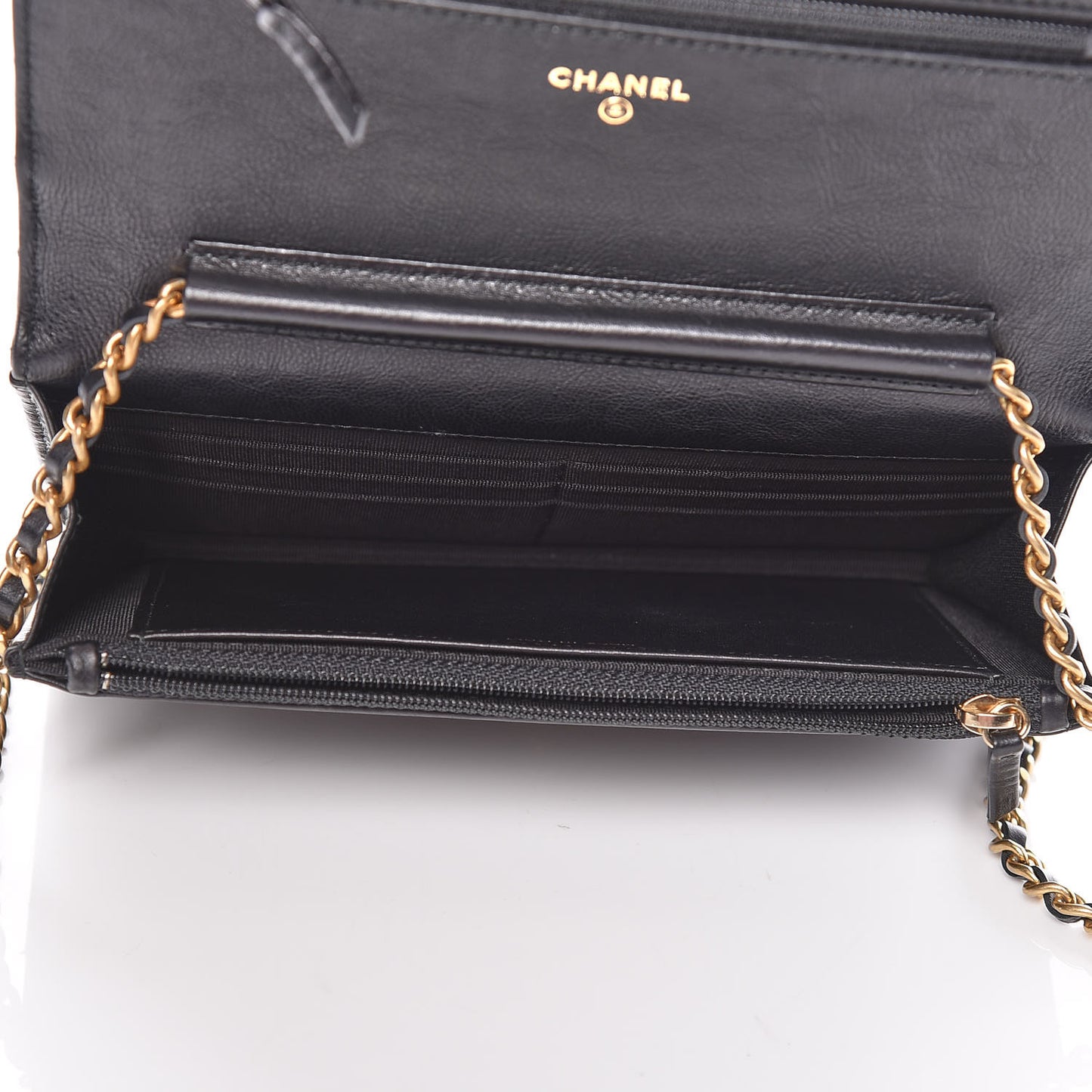 Crumpled Calfskin Chevron Quilted Wallet On Chain WOC Black