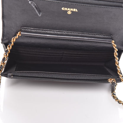 Chanel Crumpled Calfskin Chevron Quilted Wallet On Chain WOC Black 7 of 13