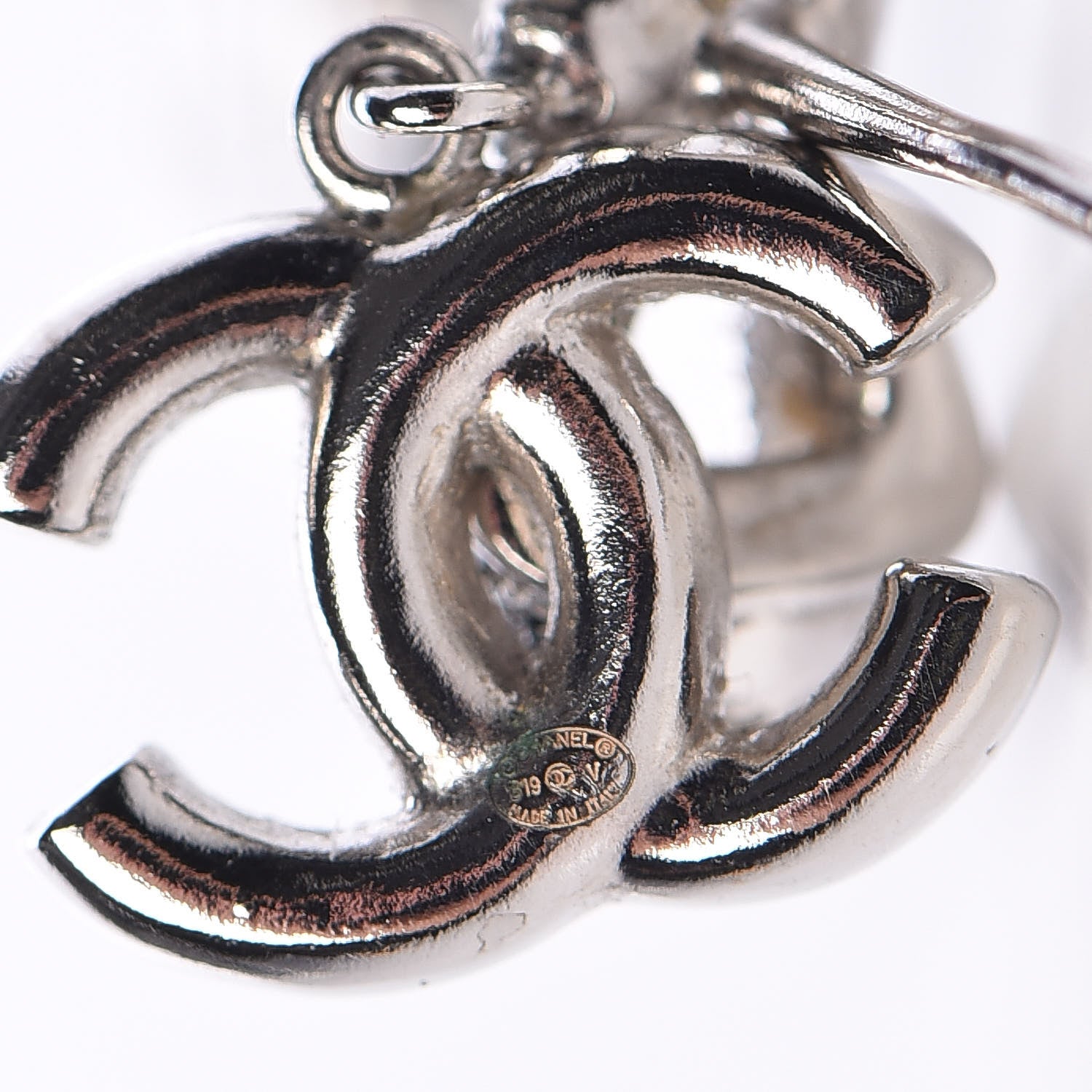 Chanel Crystal CC Bow Drop Earrings Silver 3 of 5