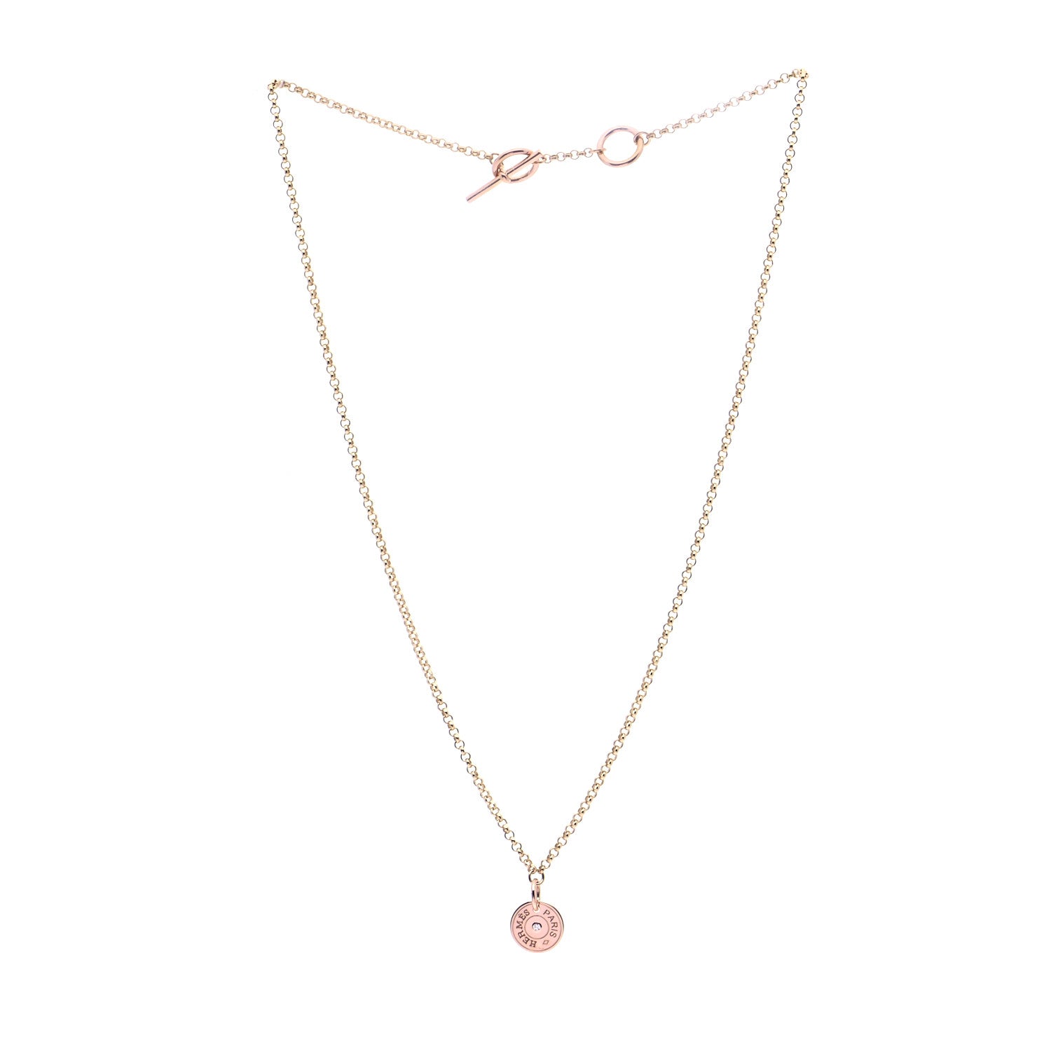 Hermes 18K Rose Gold Diamond Gambade Clou de Selle Necklace 3 of 7