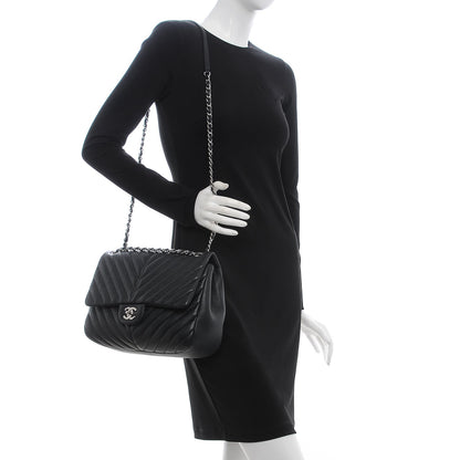 Chanel Caviar Chevron Quilted Large Puffy CC Flap Black 2 of 7