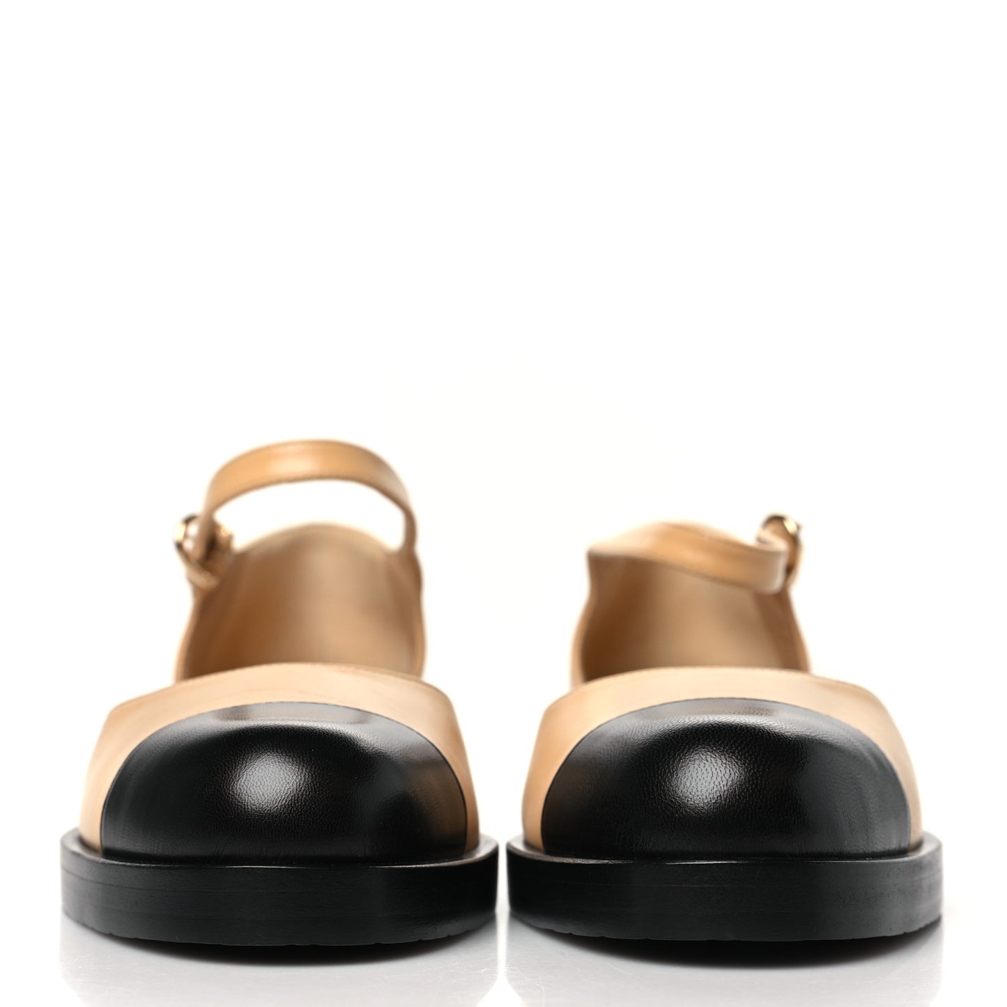 Shiny Goatskin Mary Jane Flats 38.5 Beige Black