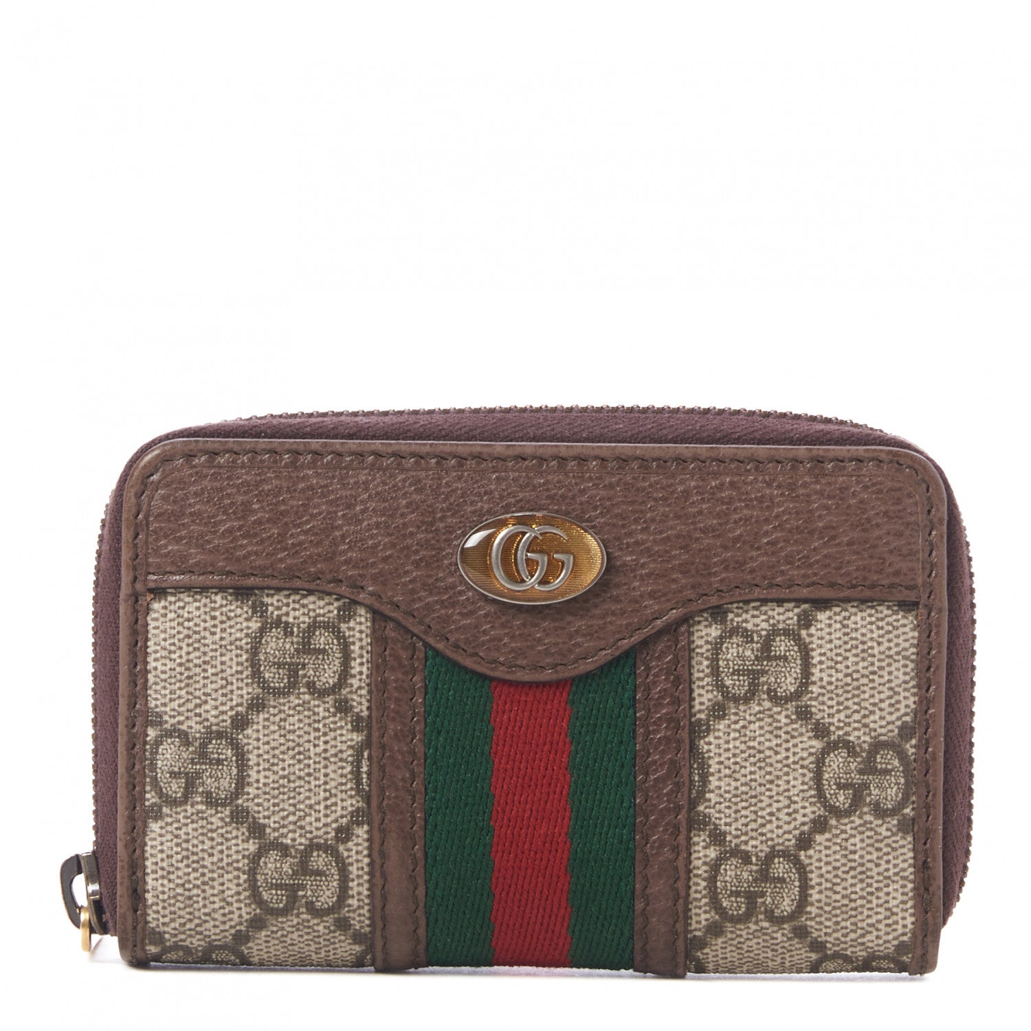 Gucci GG Supreme Web Ophidia Zip Around Card Case Brown 1 of 8