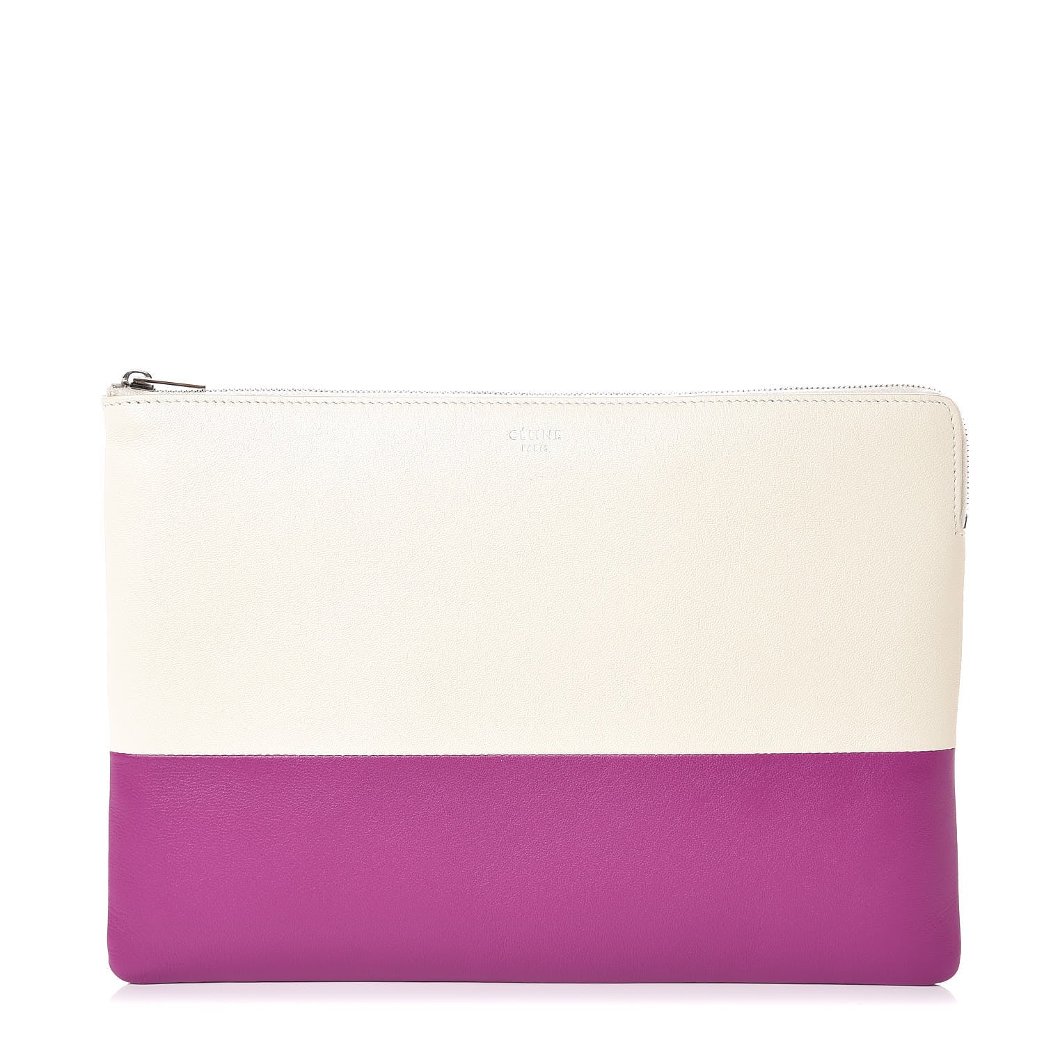 Celine Lambskin Bi-Color Solo Clutch Pouch White Magenta 1 of 8