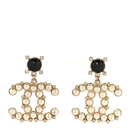 Chanel Resin Crystal Pearl CC Drop Earrings Black Gold 1 of 5