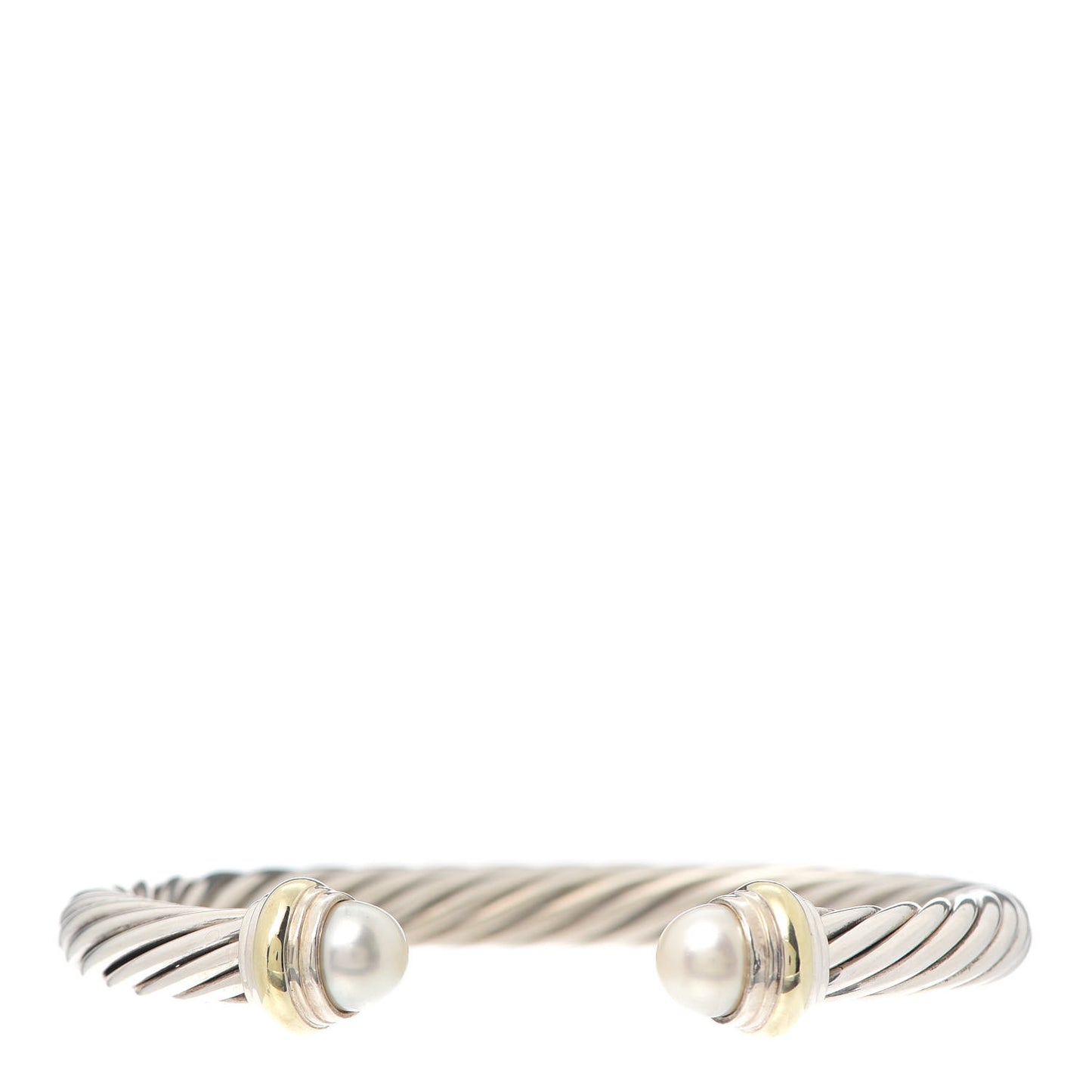 Sterling Silver 14K Yellow Gold Pearl 7mm Cable Classics Bracelet