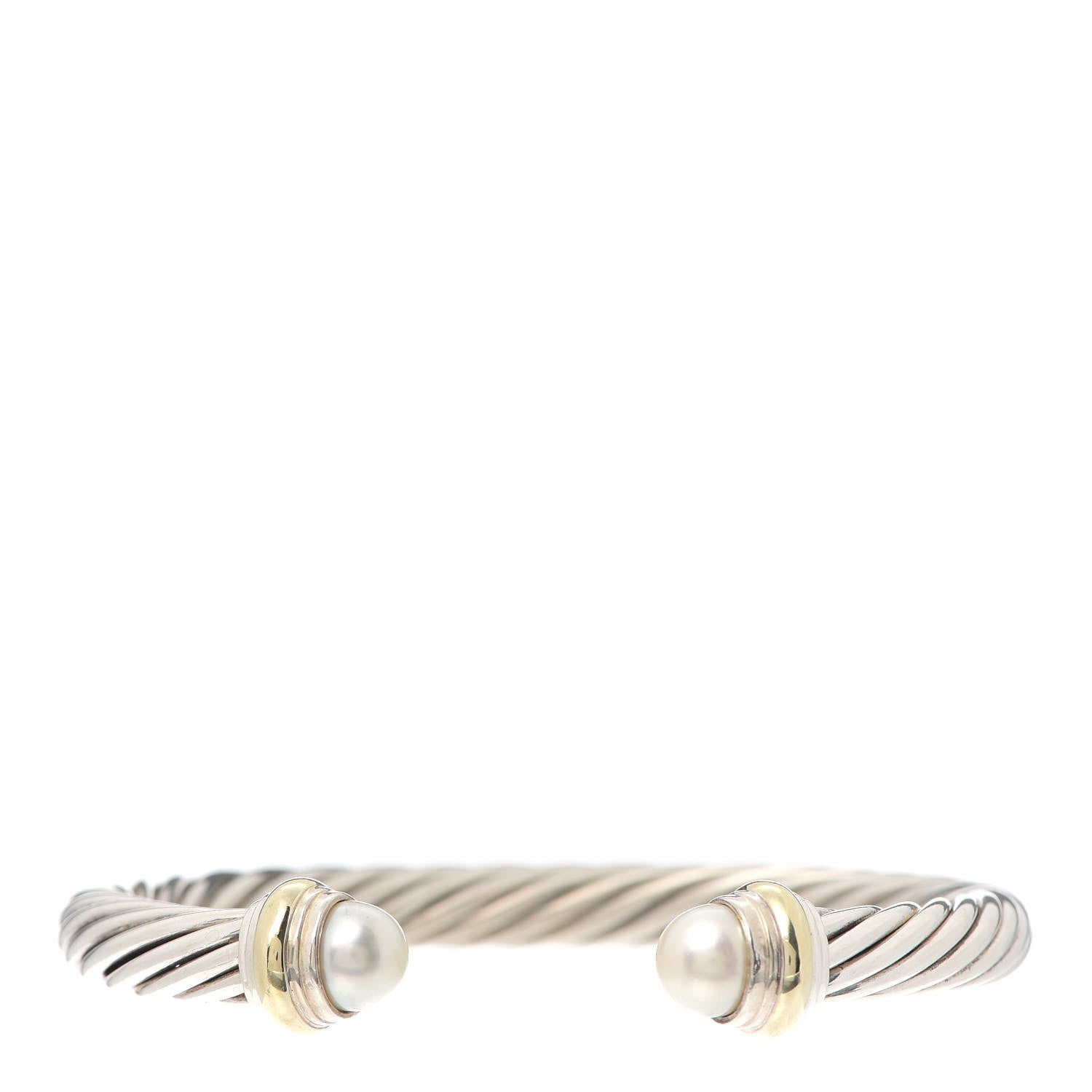 David Yurman Sterling Silver 14K Yellow Gold Pearl 7mm Cable Classics Bracelet 1 of 4