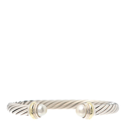 David Yurman Sterling Silver 14K Yellow Gold Pearl 7mm Cable Classics Bracelet 1 of 4