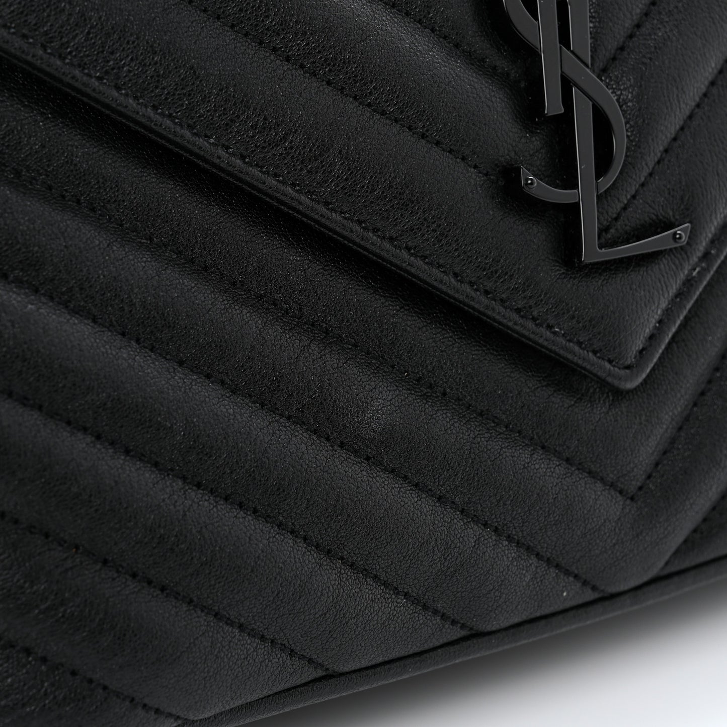 Sheepskin Matelasse Chevron Monogram Monochrome Medium College Bag Black