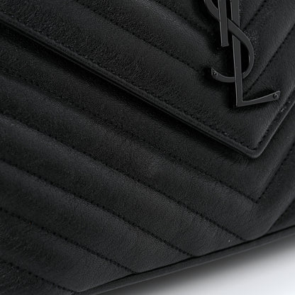 Saint Laurent Sheepskin Matelasse Chevron Monogram Monochrome Medium College Bag Black 12 of 14