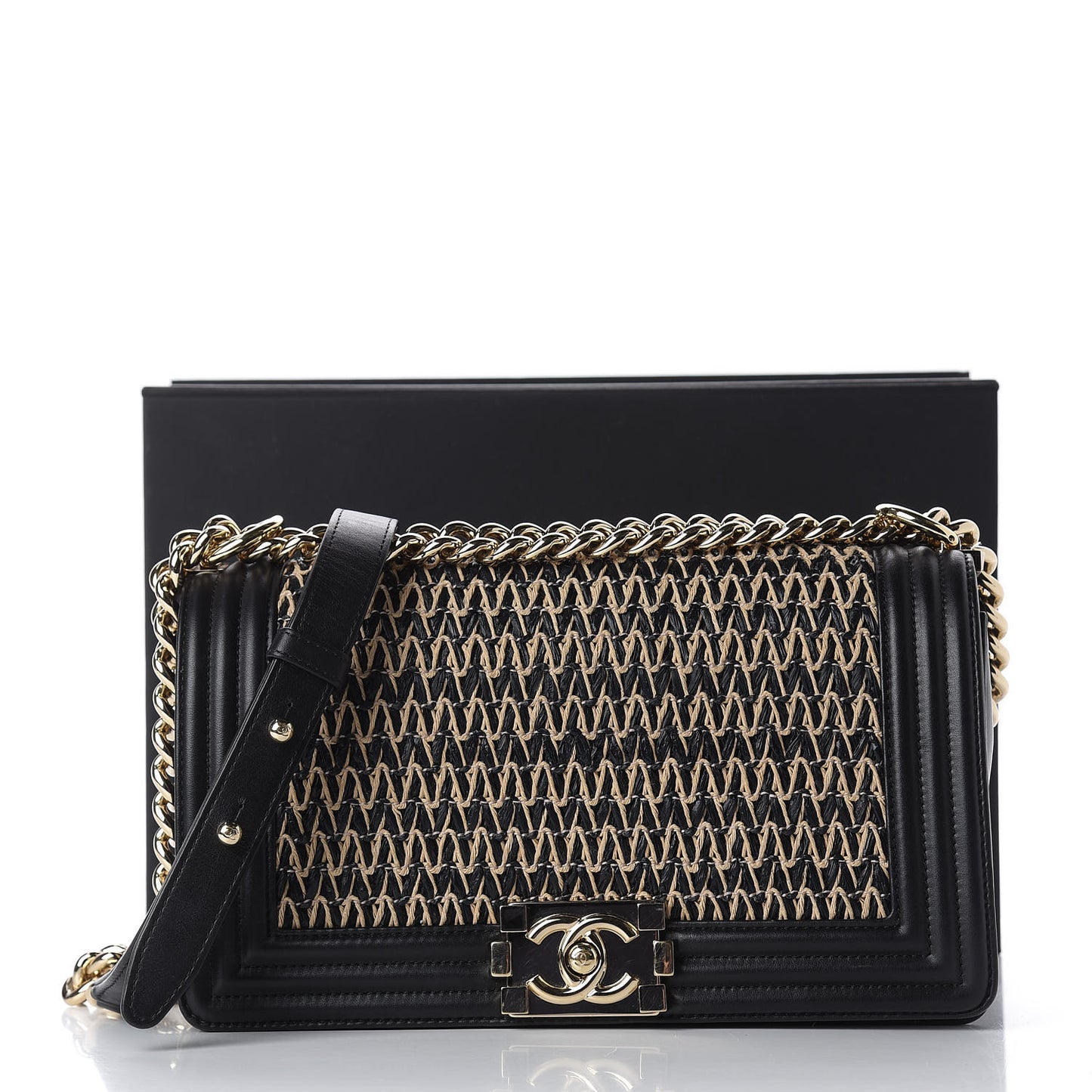 Lambskin Cotton Woven Medium Boy Flap Black