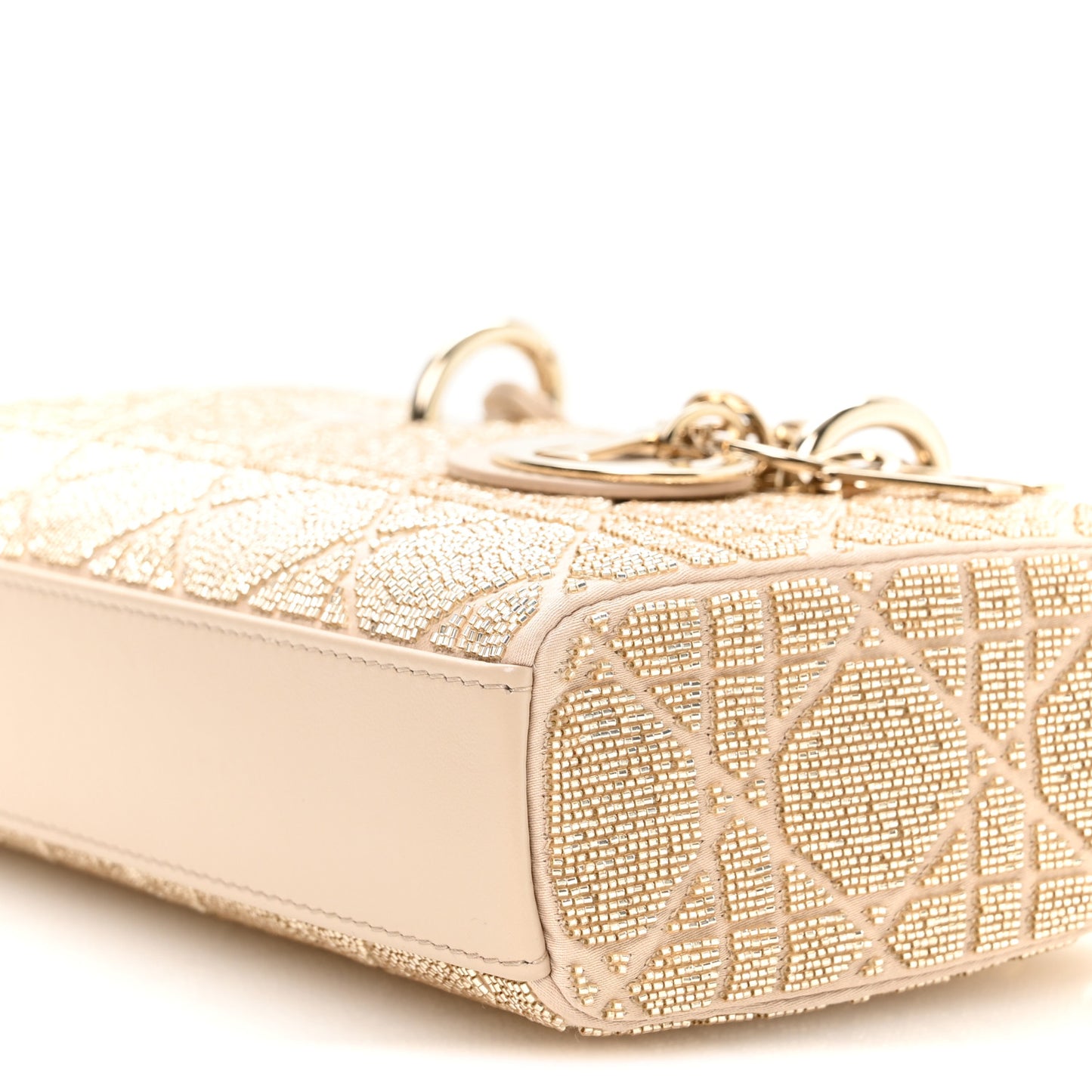 Lambskin Cannage Beaded Embroidered Micro Lady D-Joy Beige