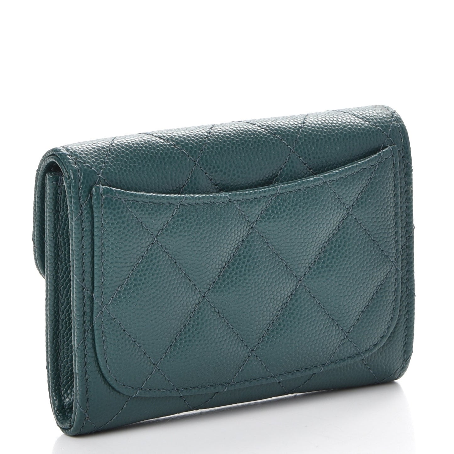 Caviar Quilted Flap Card Holder Green