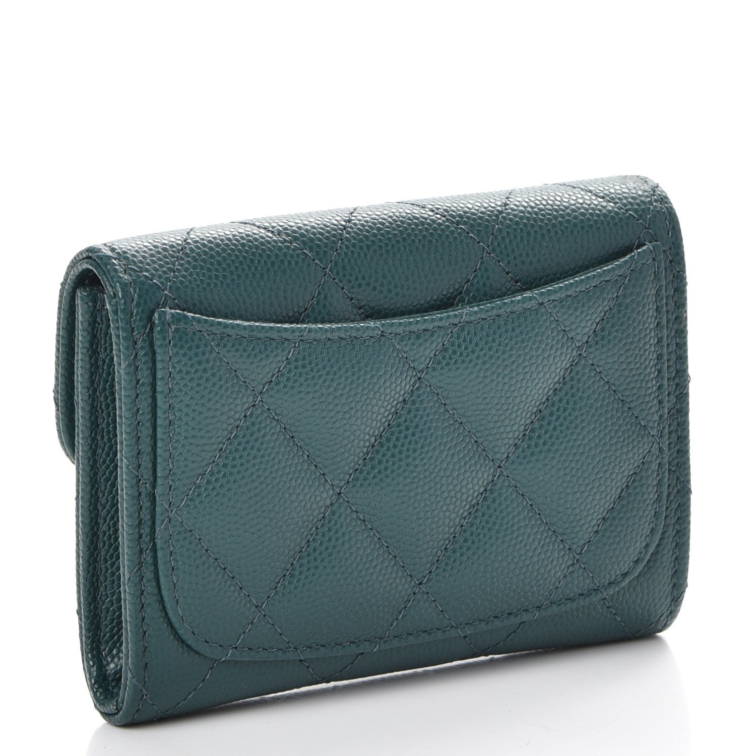 Chanel Caviar Quilted Flap Card Holder Green 3 of 9