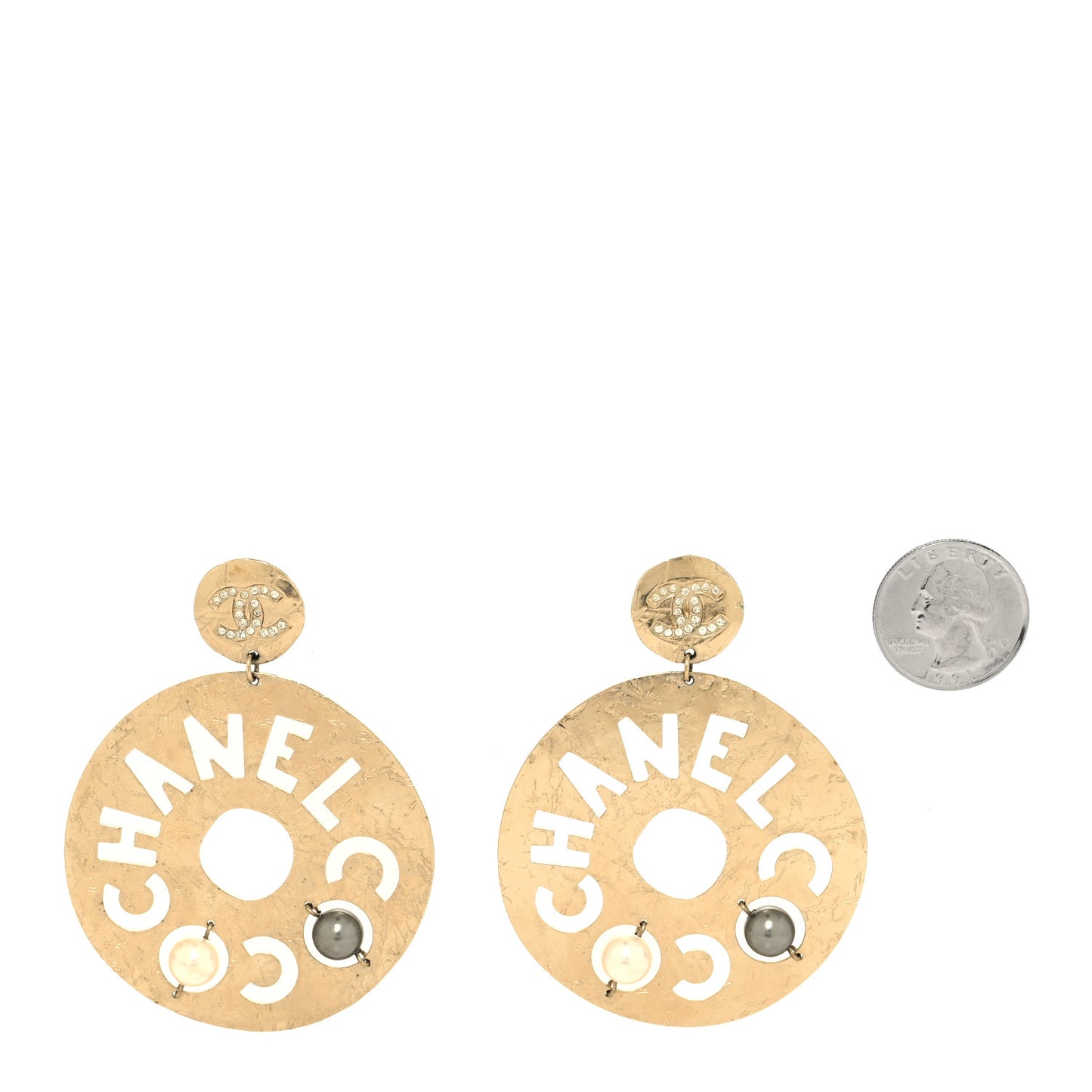 Crystal Pearl CC Papyrus Drop Earrings Gold Grey
