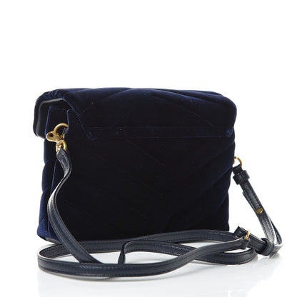 Saint Laurent Velvet Y Quilted Monogram Toy Loulou Crossbody Bag Navy 3 of 7
