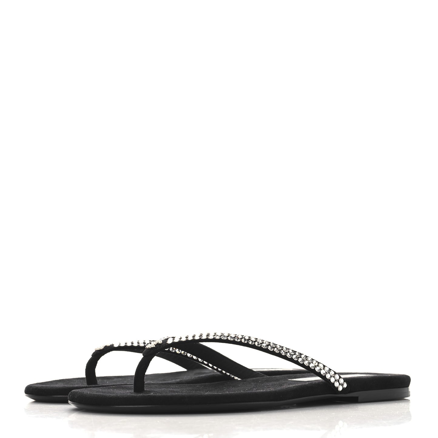 Suede Kidskin Strass CC Thong Sandals 37 Black