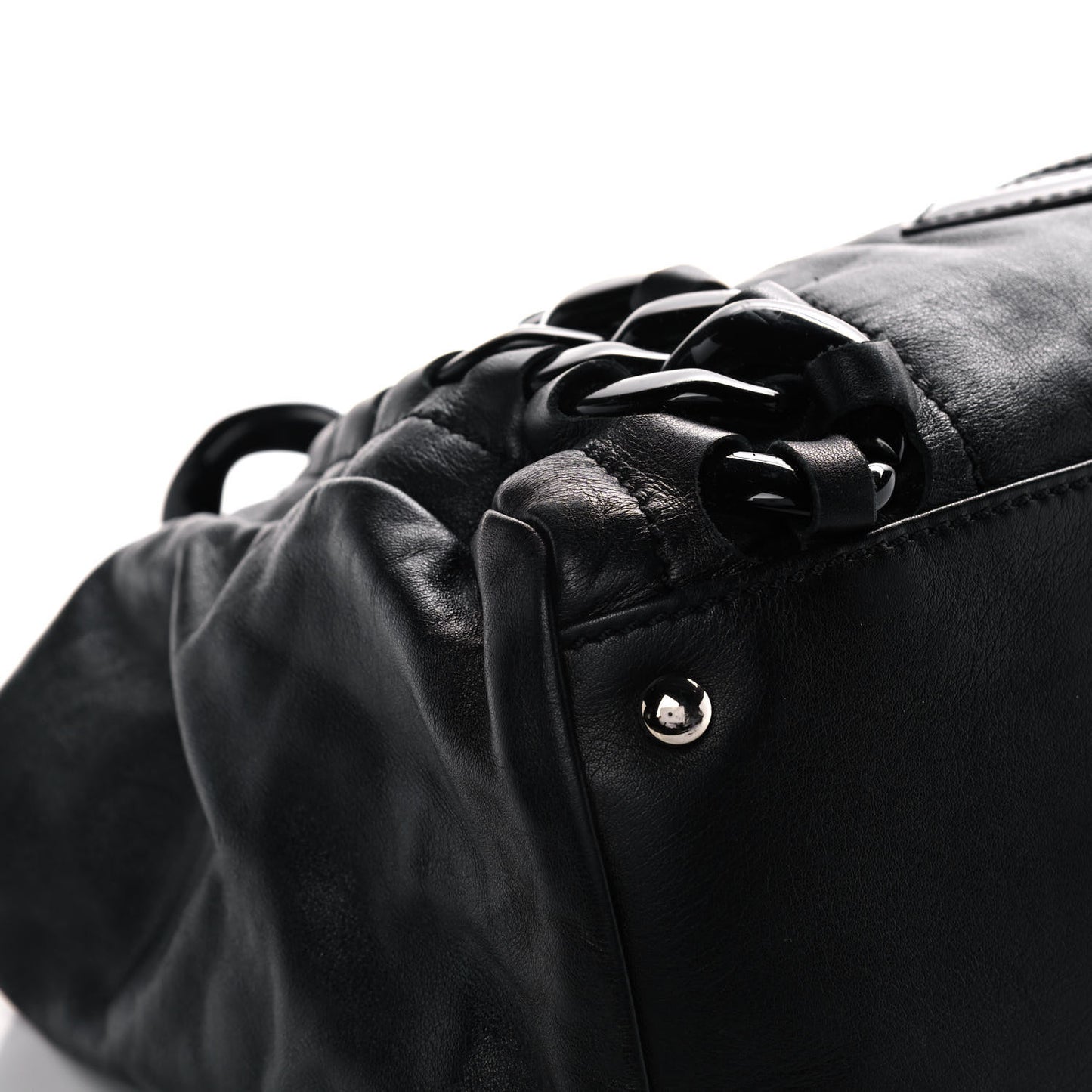 Calfskin Modern Chain Rhodoid East West Tote Black